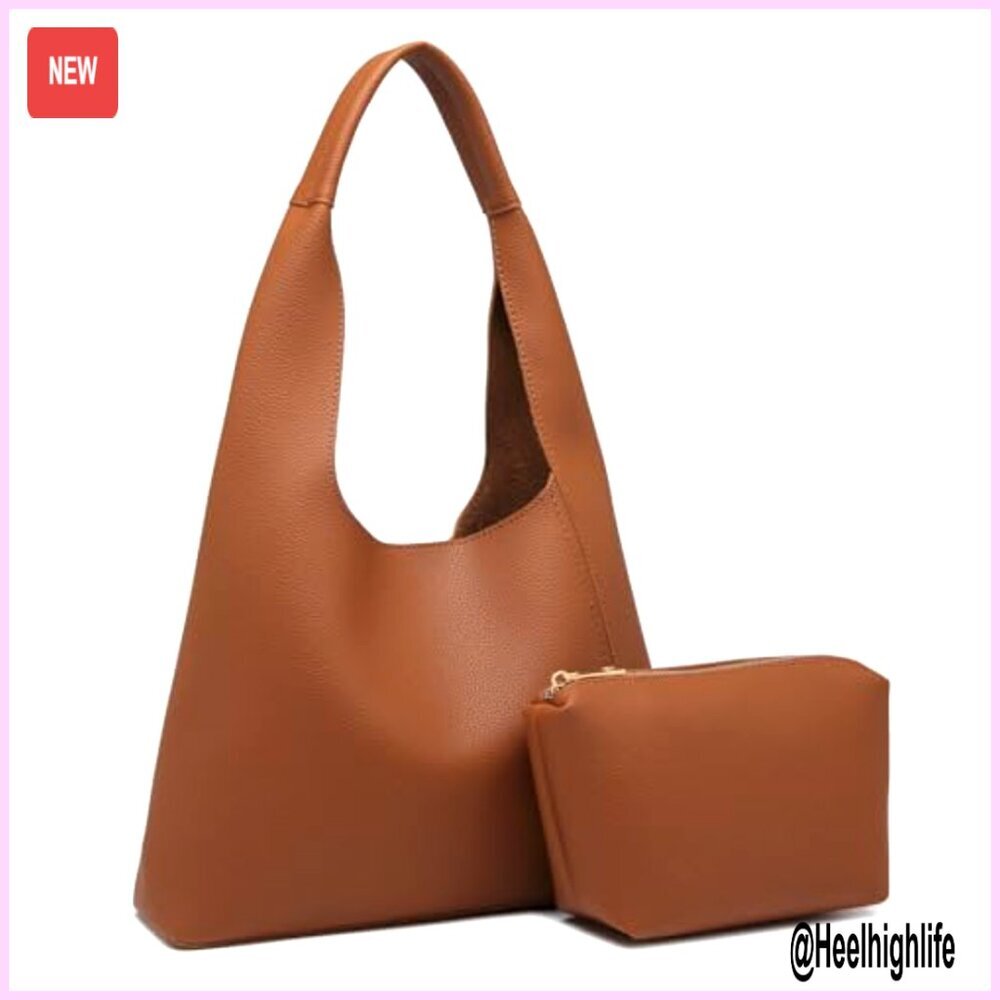 Slouchy Hobo Shoulder Bag PU Leather Tote Work Purse Minimal Chic - Picture 6 of 7